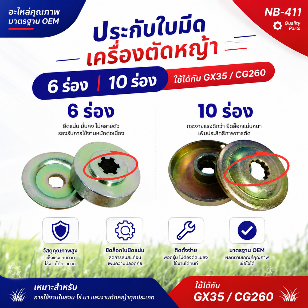 ประกับใบมีดเครื่องตัดหญ้า NB-411 6 ร่อง 10 ร่อง ใช้ได้กับ GX35 / CG260