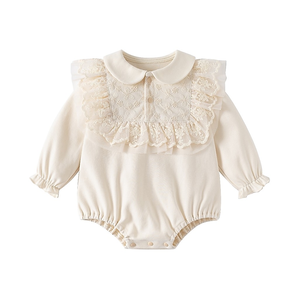 Ruffles ลูกไม้ทารกแรกเกิดชุดบอดี้สูท Peter pan Collar ดอกไม้หวานสาว One piece เสื้อผ้าสําหรับฤดูใบไม้ผลิ