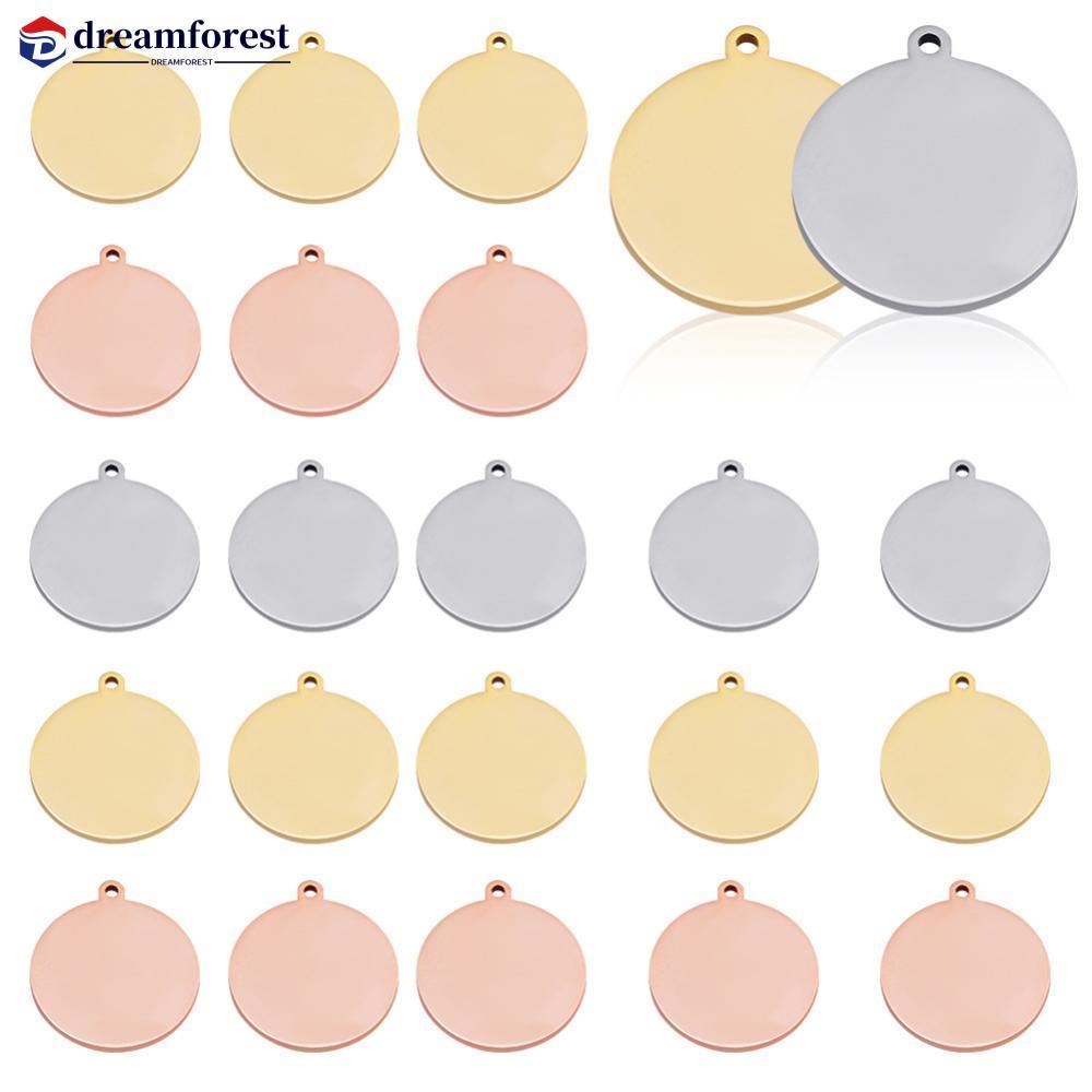 DFS 10 ชิ้น Single Hole แท็กสแตนเลสรอบแผ่นเปล่า Charms สําหรับปั๊ม DIY สร้อยคออุปกรณ์เครื่องประดับ