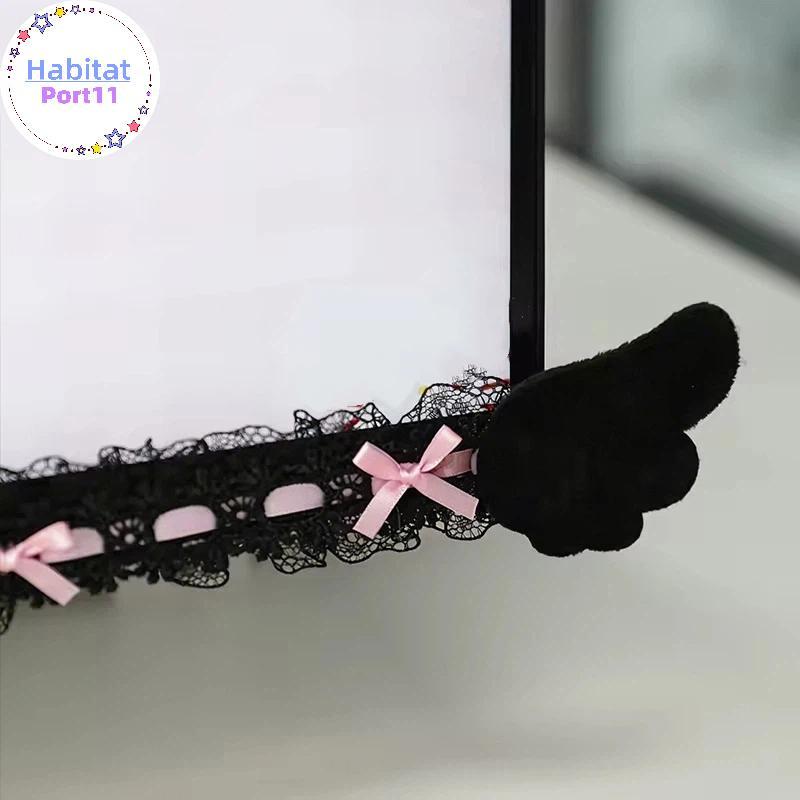 HabitatPort คอมพิวเตอร์ Monitor Decor Strip Stiers Sweet Bla Bow Lace Wings Design ที่ถอดออกได้สําหรับห้องนอนสาว PC Desktop Decor th