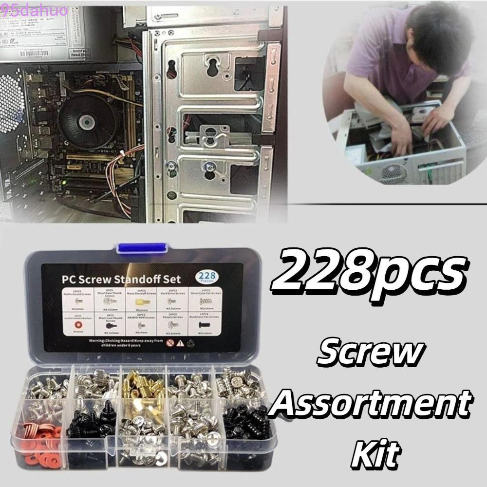 DAHUO 228pcs สกรู Assortment Kit, ความแข็งสูงซ่อมคอมพิวเตอร์ Bolt Assortment Kit, ไม่ Slipping ชุบนิ