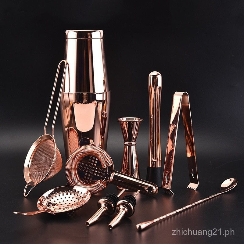 11pcs ค็อกเทล Shakere Bar ชุดค็อกเทลบอสตัน Shaker Barware ชุดน้ําหนัก Shaker ดีบุกกรอง Muddler Ice T