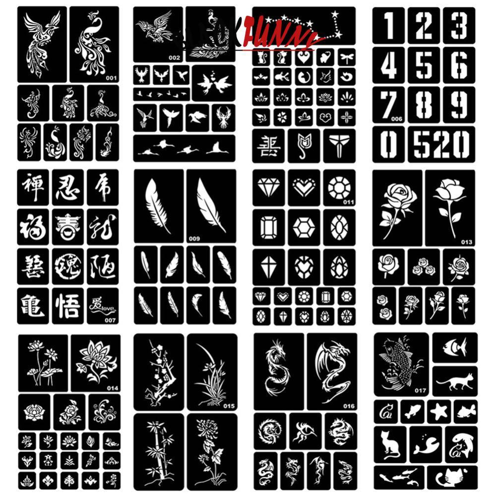 BLACKFUNNY 40 รูปแบบ Hollow Henna Tattoo Stencil Template ใหม่ Body Hand Art วางวาดชั่วคราว Tattoo T