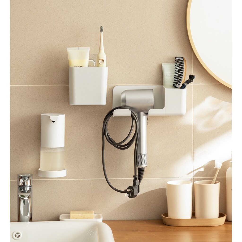 Omocha Dryer Holder ที่วางไดร์เป่าผม พร้อมที่เก็บสายไฟ ติดผนัง ไม่ต้องเจาะ