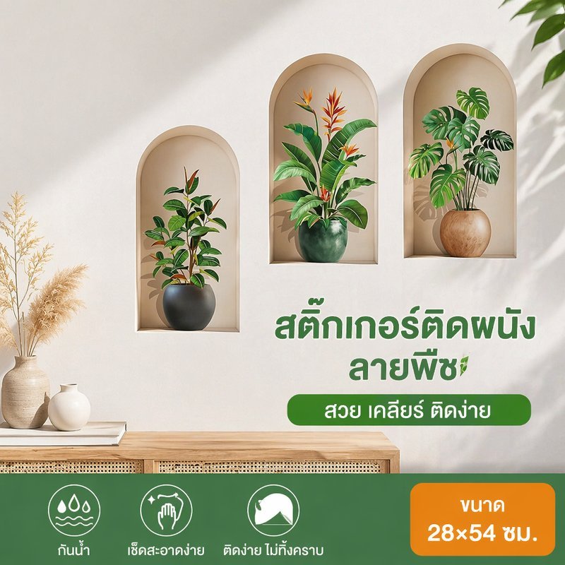 สติกเกอร์ติดผนังพืช รูปแบบพืชสติ๊กเกอร์ติดผนัง กันน้ำ ติดง่าย ตกแต่งห้องนอน ห้องนั่งเล่น