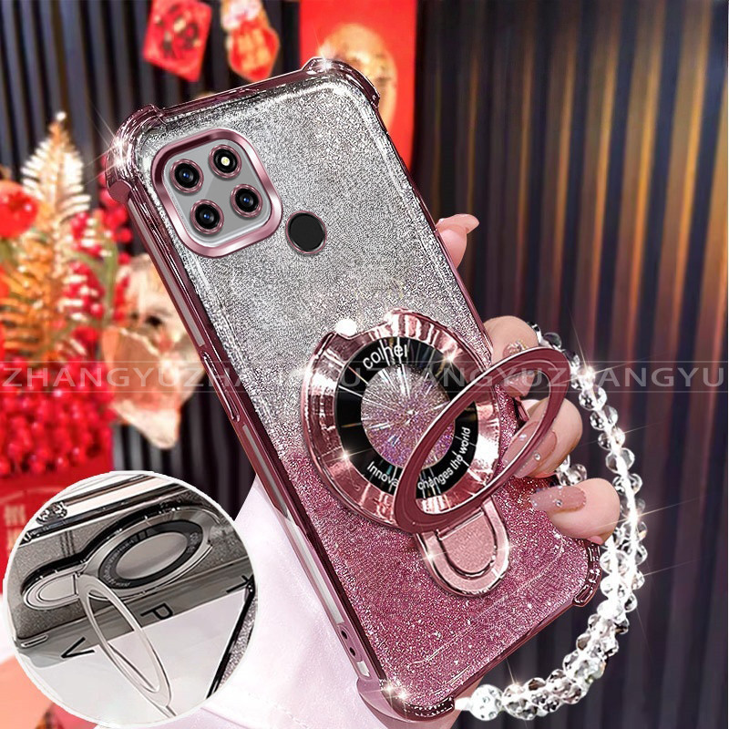เคสสําหรับRealme C21y c25y c21 เคสโทรศัพท์U-รูปไร้สายชาร์จวงเล็บสี่มุมAnti DROPสร้อยข้อมือนิ่มโปร่งใ