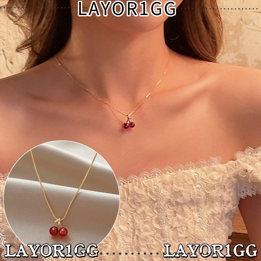 LAYOR1GG สร้อยคอจี้เชอร์รี่,โซ่ทองสีแดงเชอร์รี่ผลไม้สร้อยคอ,น่ารัก Jewery อุปกรณ์เสริมสร้อยคอ Jewery