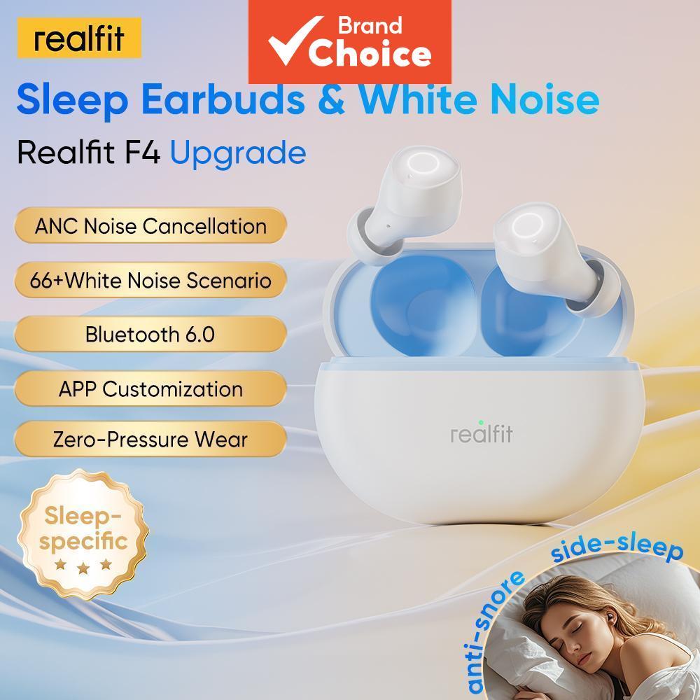 Realfit F4 หูฟังบลูทูธ 6.0 หูฟัง Ultra Thin สําหรับ Sleepers ด้านข้าง 40db การตัดเสียงรบกวนสีขาว 32H