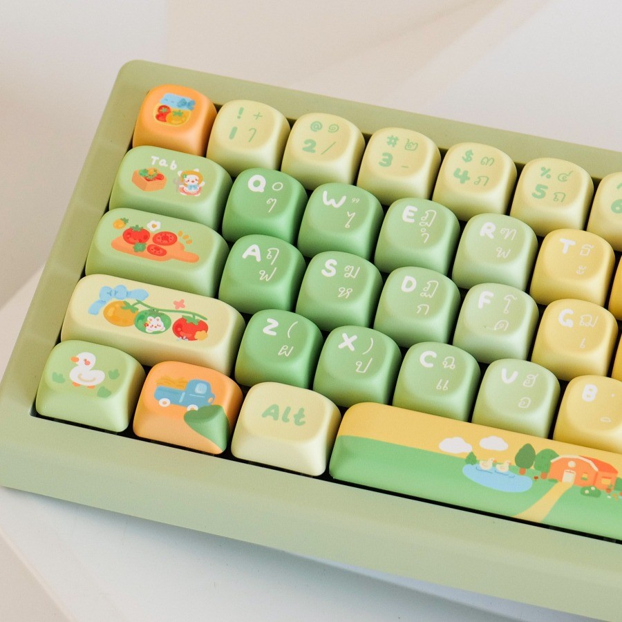มะเขือเทศ keycaps ภาษาไทย MOA Profile การ์ตูน PBT Dye Sub ชุดปุ่มกด