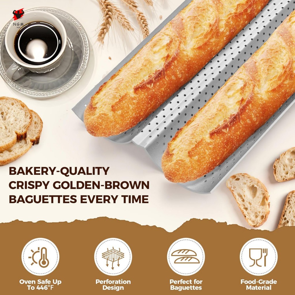Baguette Nonstick-Pans สําหรับอบขนมปังฝรั่งเศส Premium 2 Slots Baguette-Tray สําหรับ Sourdough อบขนม