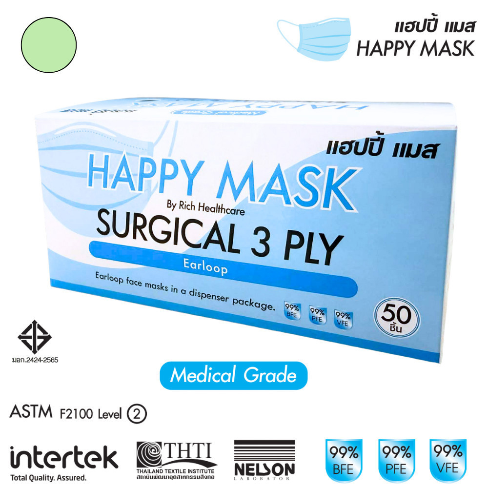 Medimask SK (Lvl 1) / Happy Mask (Lvl 2) หน้ากาก.อนามัย/3ชั้น 50ชิ้น Medical Grade เกรดการแพทย์ ใช้ใ