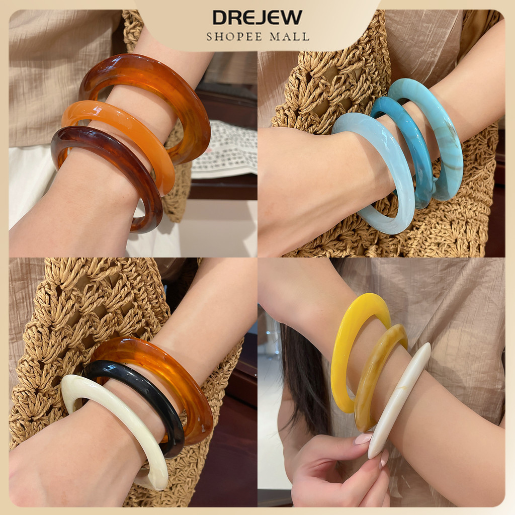 Dreejew หลายสีเลียนแบบเนื้อเรซิ่นกําไลข้อมือ Retro Vibe อุปกรณ์ข้อมือสําหรับผู้หญิงสวมใส่ทุกวัน