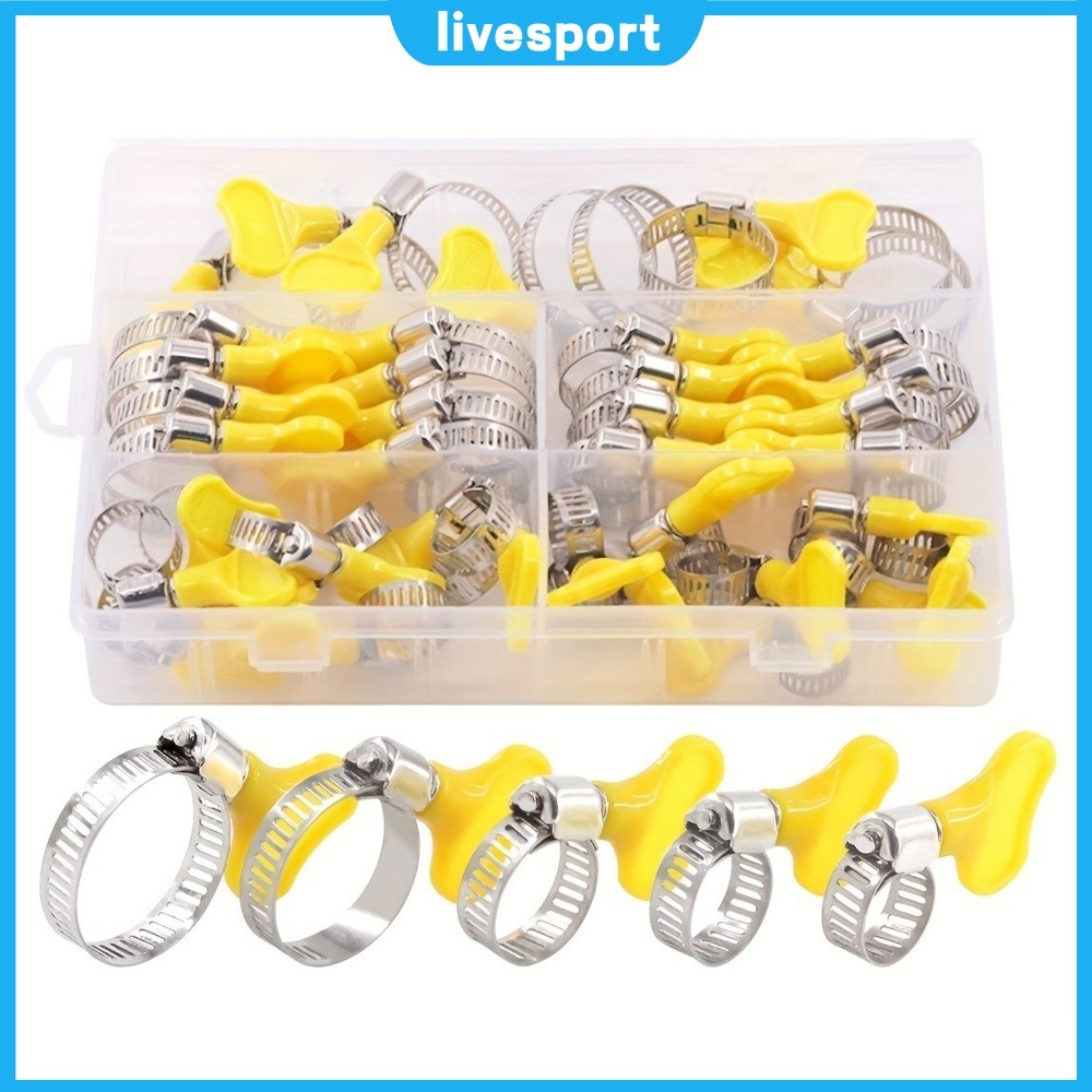 ⚡24ชม.⚡ 48 ชิ้น 8-29 มิลลิเมตร Thumb Screw Hose Clamps Assortment Kit Key-Type Butterfly Hose Clamps