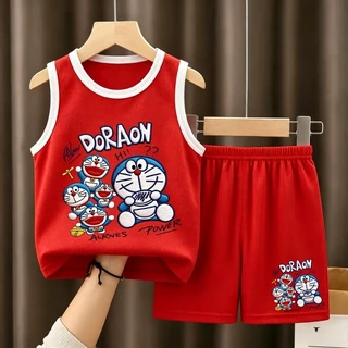 【จัดส่งไทย】2ชิ้น BOB ชุดเสื้อไร่กางเกงสั้น Doraemon ลายสกรีนการ์ตูน คอตตอนผสม ชุดฤดูร้อนใหม่ ใส่สบาย ไม้ยับ 3-10 ปี#1