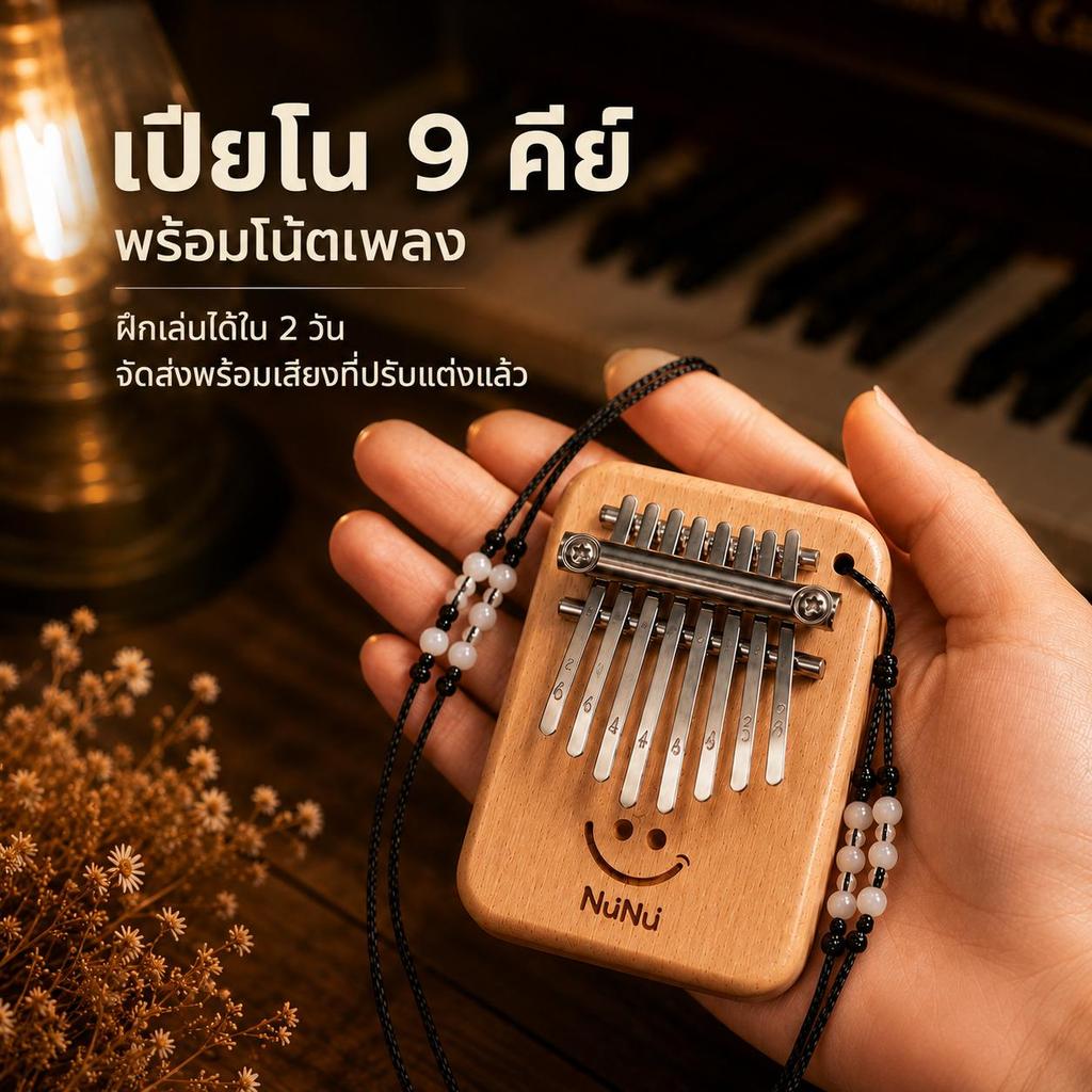 🔥รุ่นล่าสุด!!! Kalimbaเปียโนนิ้วหัวแม่มือขนาดเล็ก 9 โน้ต คาลิมบา เครื่องดนตรีน่ารัก จี้ห้อยคอ