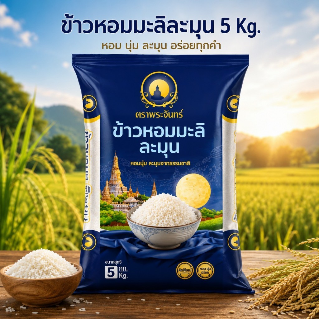 [ โปร 5 กก. ] ข้าวหอมมะลิละมุน ตราพระจันทร์ 5 กิโลกรัม โปรเปิดตัว หอม นุ่ม คุ้ม โปรด่วนในไลฟ์ รีบกด ส่งตรงจากโรงสี