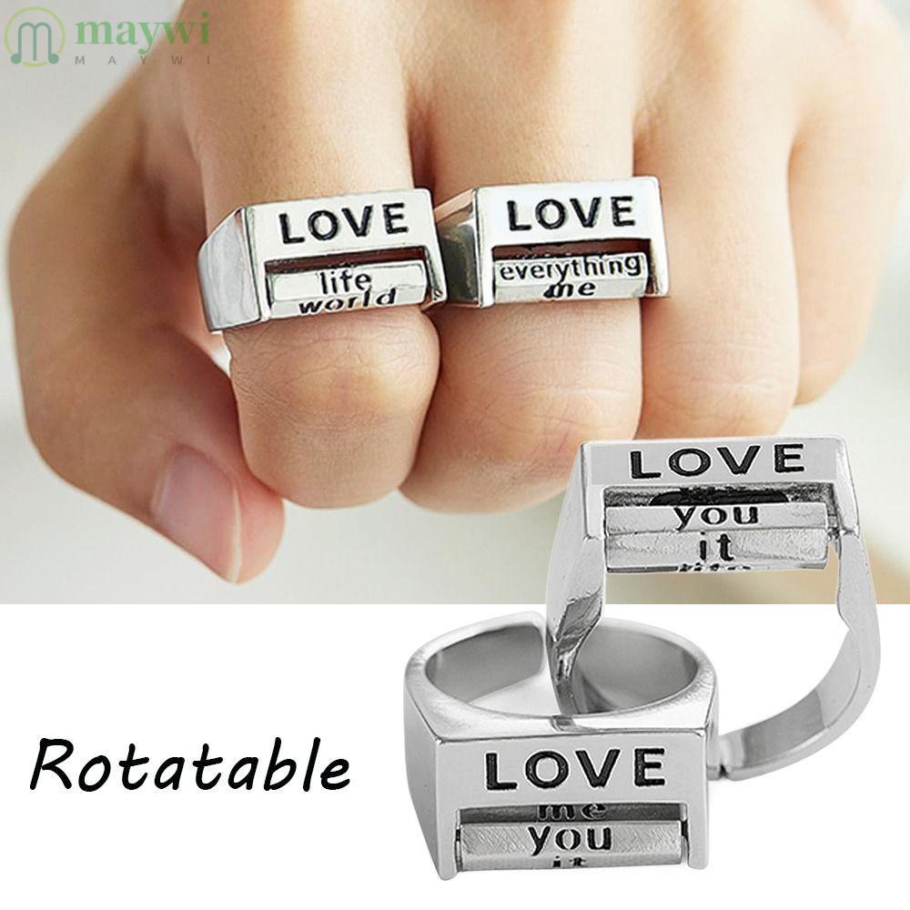 MAYWI Love Ring, ปรับแหวนอารมณ์หมุนได้, Creative Silver Fidget Ring ของขวัญเครื่องประดับ