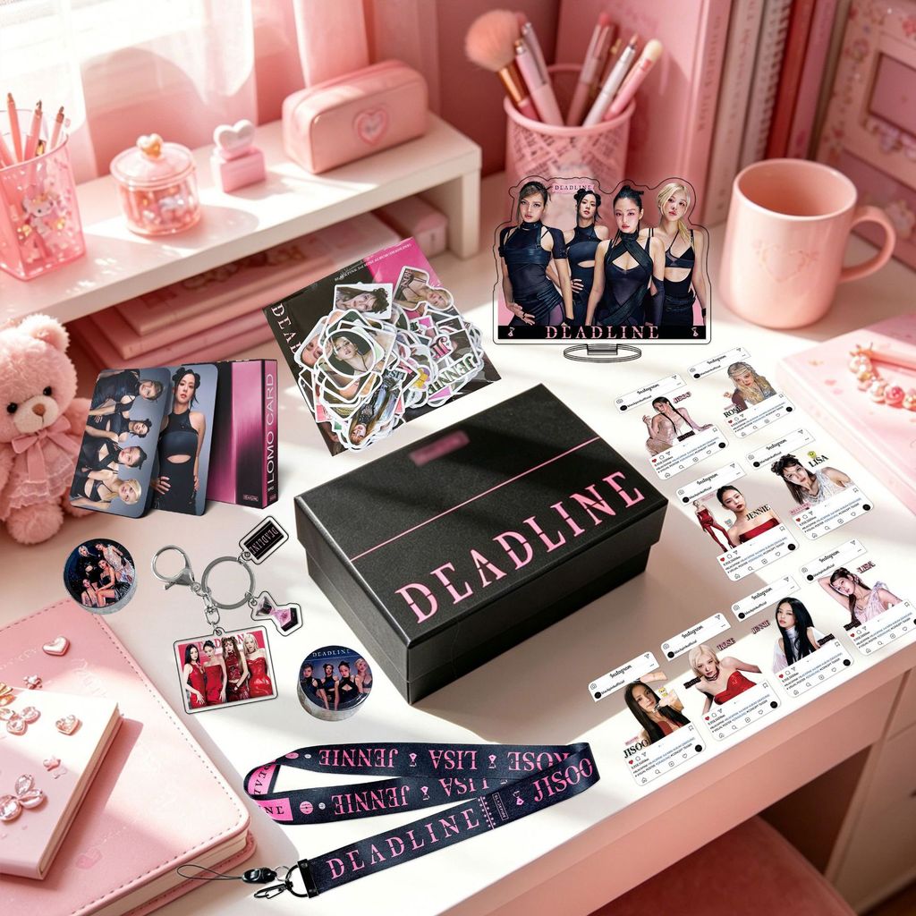 Blackp Blackpink อัลบั้ม DEADLINE ชุดสติ๊กเกอร์ kpop Pink Merchanded พวงกุญแจกล่องของขวัญ lisa อัลบั