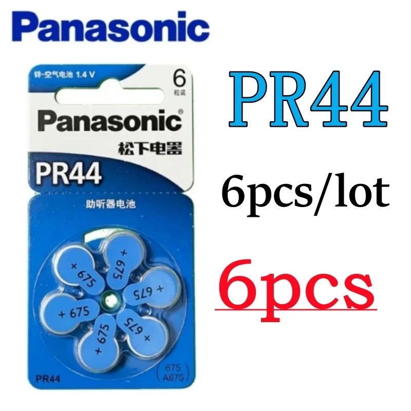6pcs PR44 Original Panasonic แบตเตอรี่เครื่องช่วยฟังขนาด 675 675A A675 PR44 แบตเตอรี่สําหรับเครื่องข