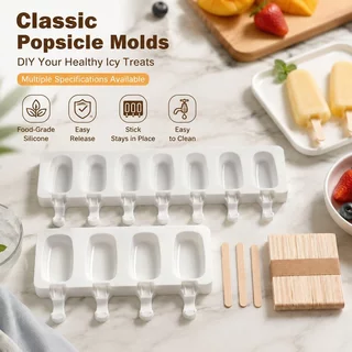 ถาดแม่พิมพ์ซิลิโคนสำหรับไอศกรีม พิมพ์ไอติมซิลิโคน 4 ช่องหรือ 8 ช่อง ทรงรี มีช่องเสียบไม้ ยืดหยุ่นถอดง่าย ทำขนมแช่แข็ง