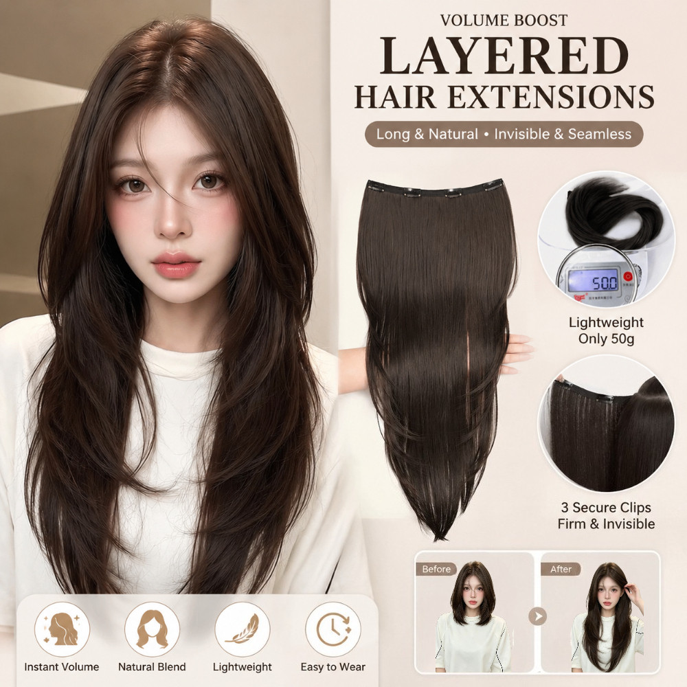 (จัดส่งในพื้นที่) ต่อผมแบบคลิปธรรมชาติยาวเป็นชั้น แฮร์พีชที่มองไม่เห็นน้ําหนักเบาสําหรับผู้หญิง