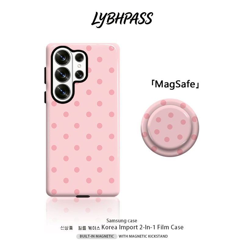 เคสซัมซุง+มีขาตั้งแม่เหล็ก แม่เหล็ก MagSafe polkadot สีชมพูอ่อน ขอบ2ชั้น เคส Samsung galaxy s20 fe s