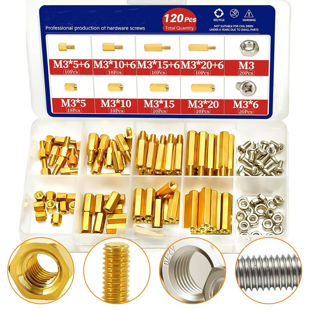 120pcs160pcs ทองแดงหกเหลี่ยมคอลัมน์แยกคอลัมน์ชุดสนับสนุนคอลัมน์ Spacer สกรูกล่อง VBNV