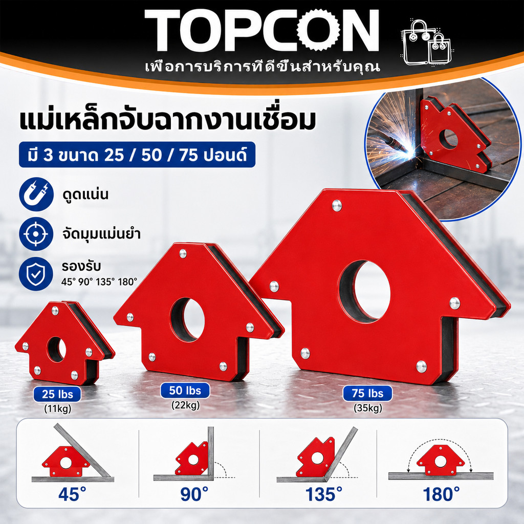 แม่เหล็กจับฉากอเนกประสงค์ 3 ชิ้น 3/4/5 นิ้ว ตัวเข้ามุมฉาก จิ๊กแม่เหล็กแรงสูง จับงานเชื่อม งานโลหะ พกพาง่าย ทนทาน