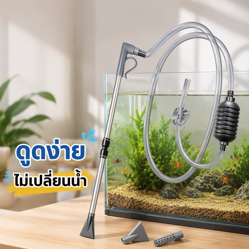 อุปกรณ์เปลี่ยนน้ำตู้ปลา ที่ดูดขี้ปลา ดูดตะกอน พร้อมที่ดูดทราย ท่อยาว ใช้กับตู้ปลาเล็ก