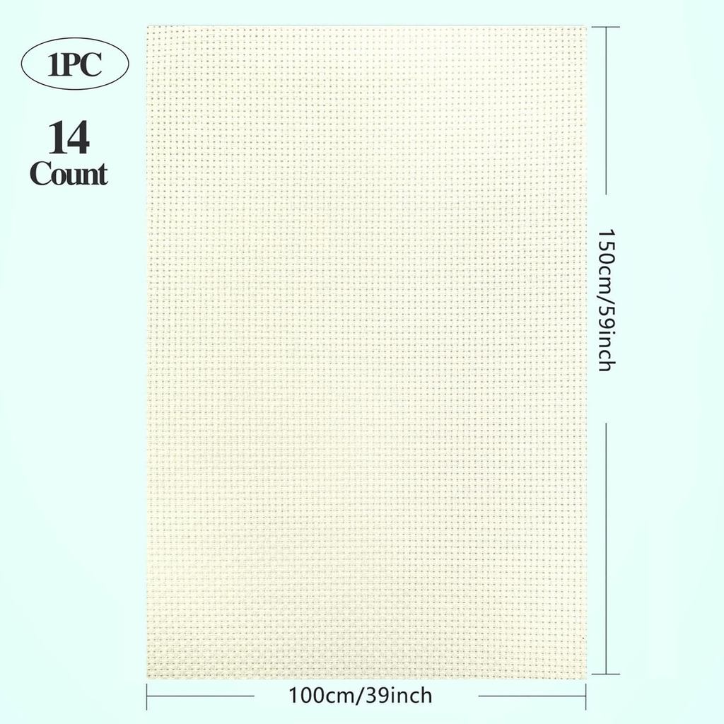 14-Count Cream Aida Cloth - 100x150cm Pre-Cut 100% Cotton Evenweave Fabric with Stiffen Finish (ไม่ต