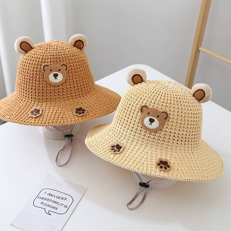 Children's Sun Hat Summer Big Brim Sun Hat Boys Bucket Hat Girls Beach Sun Baby Straw Hat GAhM