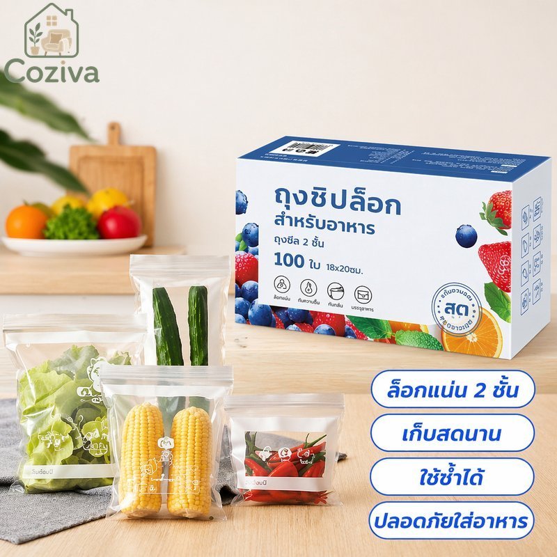 ถุงเก็บอาหารซิปคู่รั่วซึมนํามาใช้ใหม่ความร้อนเย็นทนอาหารเกรดดึงกล่อง100ชิ้น