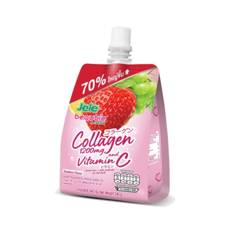 เจเล่ บิวตี้ เครื่องดื่มเยลลี่คอลลาเจน700มก.วิตามินซีสตรอว์เบอร์รี Jele Collagen 700mg Vit C Strawberry 240ml.