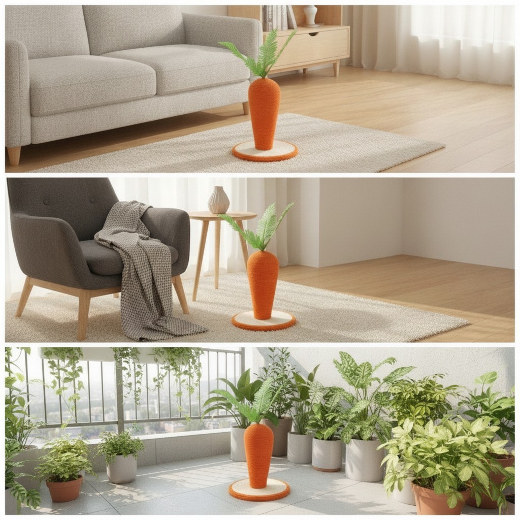 Carrot Scratching Post Playful Cat Scratching Post Scratcher พร้อมของเล่นใบสัตว์เลี้ยงแนวตั้ง Long-L