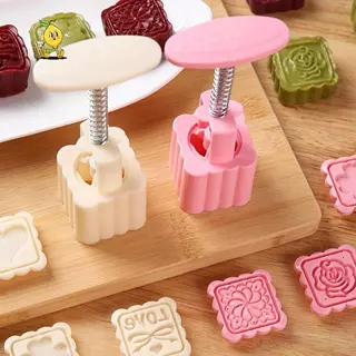 [mozh] 4 ชิ้น/เซ็ต Mooncake แม่พิมพ์ Cherry Blossom แม่พิมพ์ 3D มือกด Bakeware เครื่องมือ [TH]