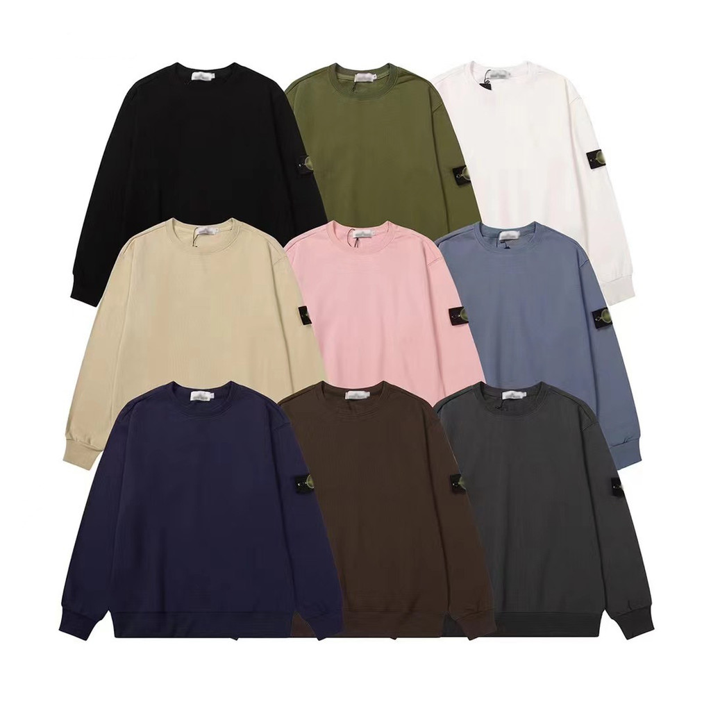 MRKM Stone Island Classic Long-Sleeved Mens Womens Sweatshirt Badge สีทึบ ius สไตล์อินเทรนด์รอบคอสไต