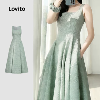 Lovito เดรสทรงสวย มีกระเป๋า ดีไซน์เรียบหรู สำหรับฤดูใบไม้ผลิ/ฤดูร้อน สีเขียว สำหรับผู้หญิง เกาหลี อินเทรนด์ L177AD106
