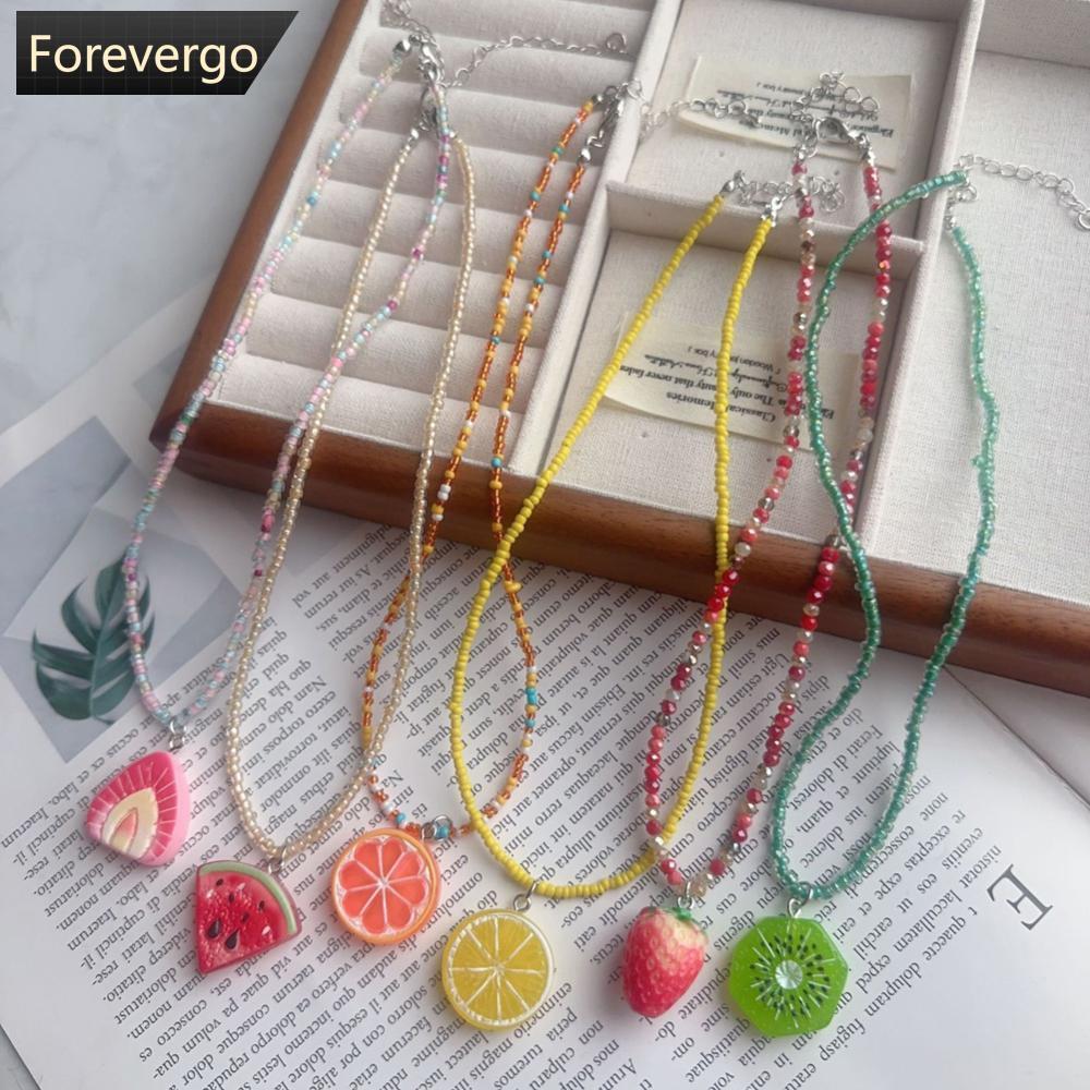 FVG Y2K จี้ผลไม้น่ารักสร้อยคออะคริลิคสตรอเบอร์รี่แตงโมมะนาวข้าวลูกปัด Choker สําหรับผู้หญิงฤดูร้อน B