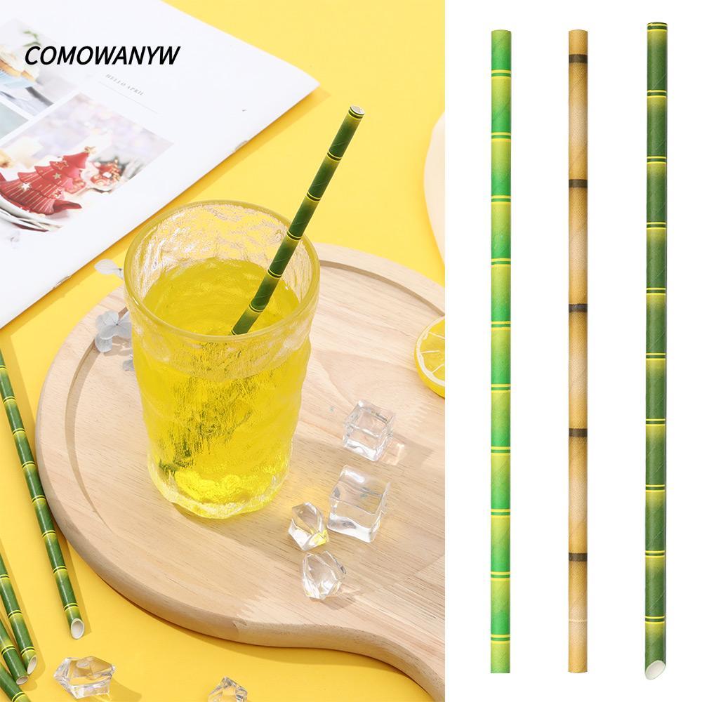 COMWANYW 25 ชิ้นหลอดไม้ไผ่เป็นมิตรกับสิ่งแวดล้อม Didi เครื่องดื่มงานแต่งงานหลอดดื่ม