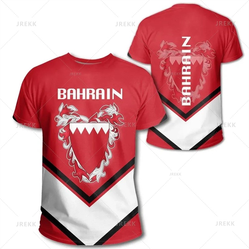 The Republic-of Bahrain ชาติพันธุ์สัญลักษณ์ 3D พิมพ์ T เสื้อ Bahrain แผนที่ธงกราฟิกแขนสั้น Vintage T