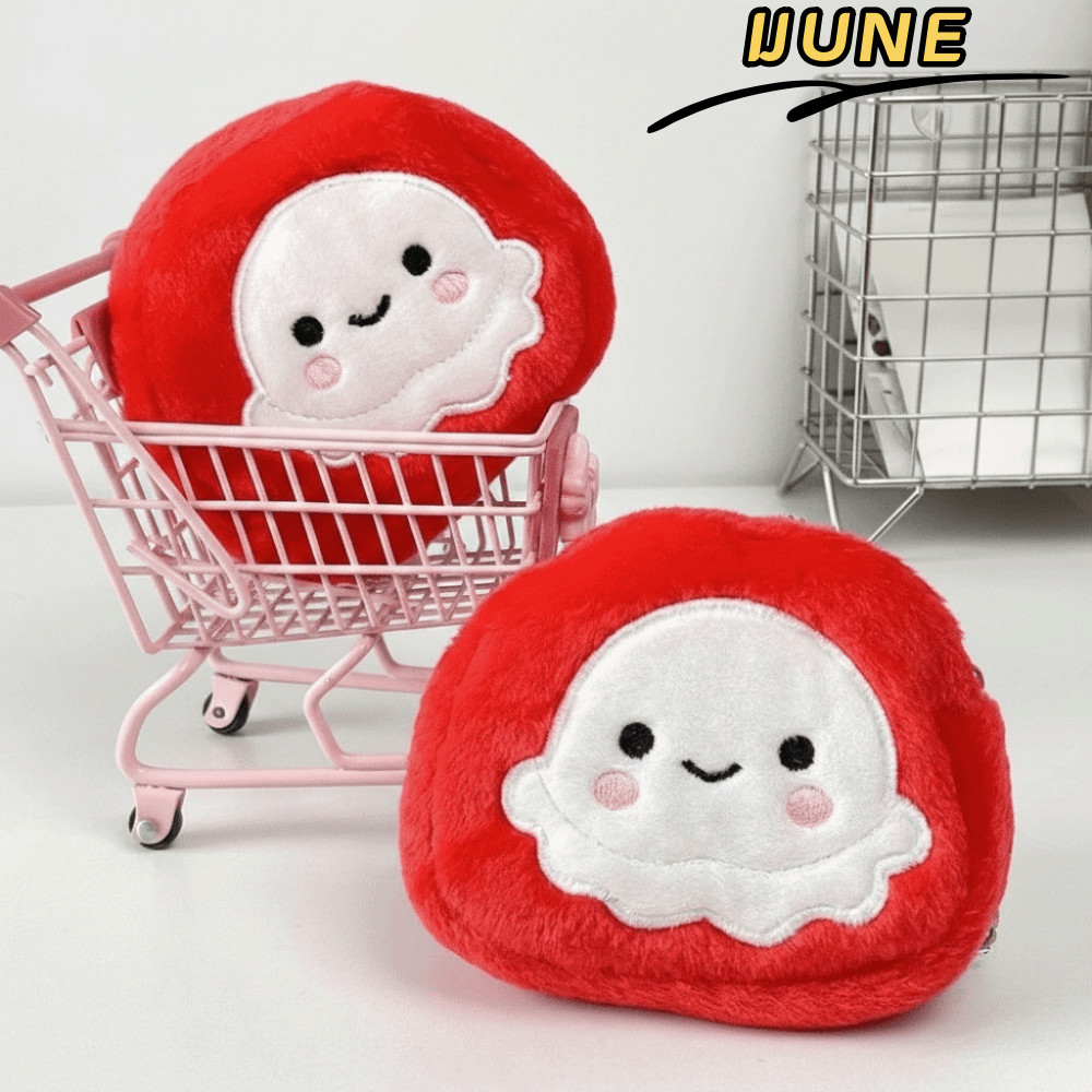IJUNE กระเป๋าใส่เหรียญปลาหมึกยักษ์,พร้อมพวงกุญแจ Red Octopus Plush กระเป๋าใส่เหรียญ,การ์ตูนน่ารักแบบ