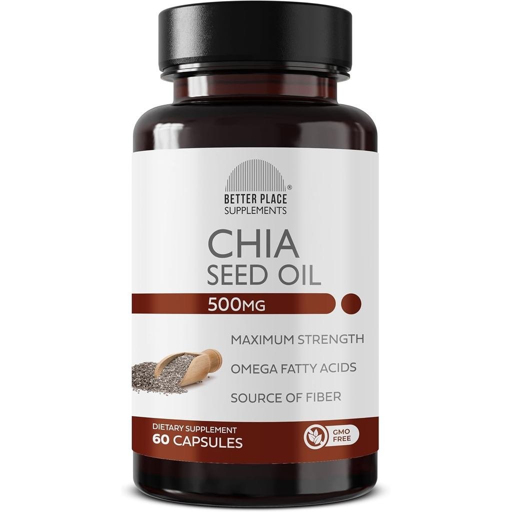 Better Place s Chia Seed Oil 500มก. 60 แคปซูล | สูตร NonGMO พร้อม Omega 36&9 (1)