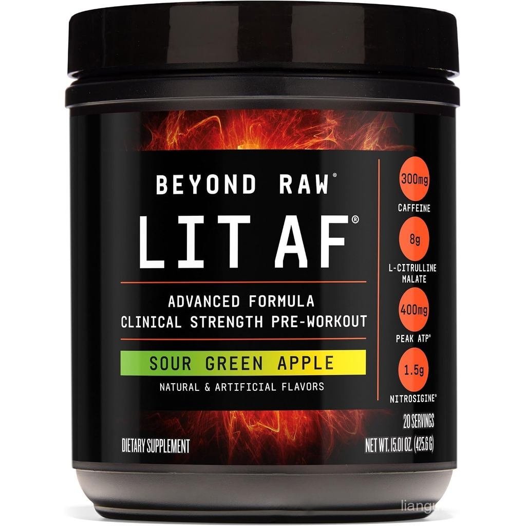 Beyond Raw LIT ขั้นสูง Pre ออกกําลังกายสูตร Sour Green Apple สําหรับ Energy Endurance Targeted Relea