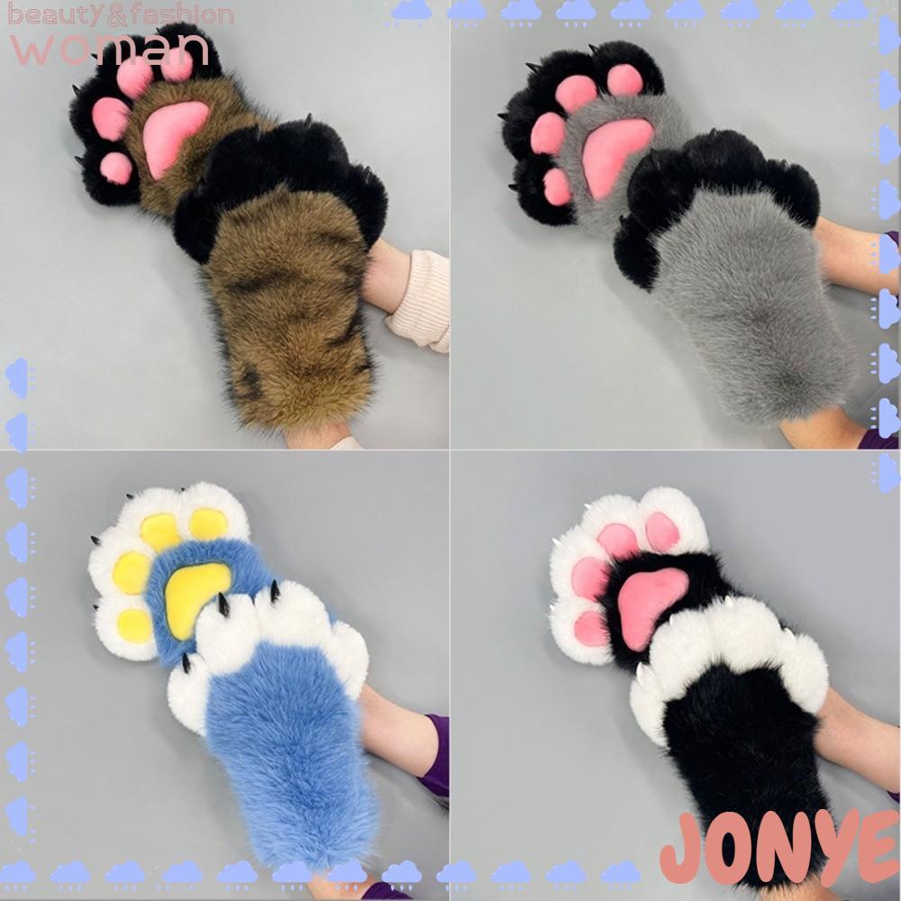 JONY สัตว์ Fursuit ถุงมือ,การ์ตูน Fluffy Fursuit Claw Mittens,ทําด้วยมือเล็บFaux Fur Anime Claw Mitt