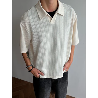 Textured Knit Polo Shirt เสือโปโลสีดำ พื้นผ้านุ่มนวล สบายๆ ทันสมัย สำหรับทั้งชายหญิง เหมาะกับทุกโอกาส สงกรานต์