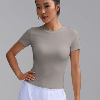 【Yogaheal】(ไม่มีเบาะ) กีฬาผู้หญิงยืดหยุ่นสูงแห้งเร็วเสื้อยืดยิมวิ่ง
