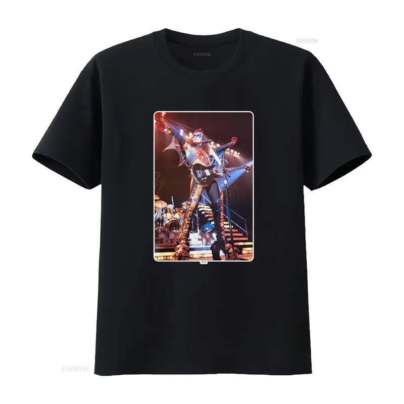 เสื้อยืดวินเทจยุค 70-80 ลาย Gene Simmons วง Kiss Band สไตล์ร็อก เสื้อผ้าดีไซเนอร์วินเทจ เหมาะสำหรับใ