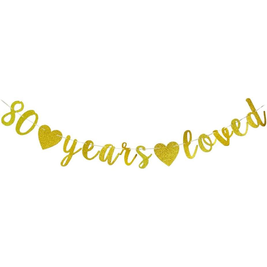 80 ปี Loved แบนเนอร์ Happy 80th Birthday Party Sign,80th Anniversary/อุปกรณ์ตกแต่งงานเลี้ยงวันเกิด