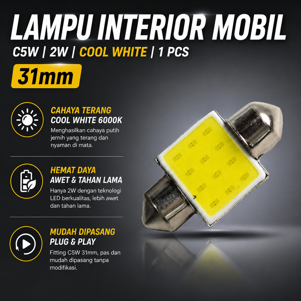 ไฟภายในรถ C5W COB แผ่น LED Dome Light Cool White 2W 1 ชิ้น - BA9S JKM
