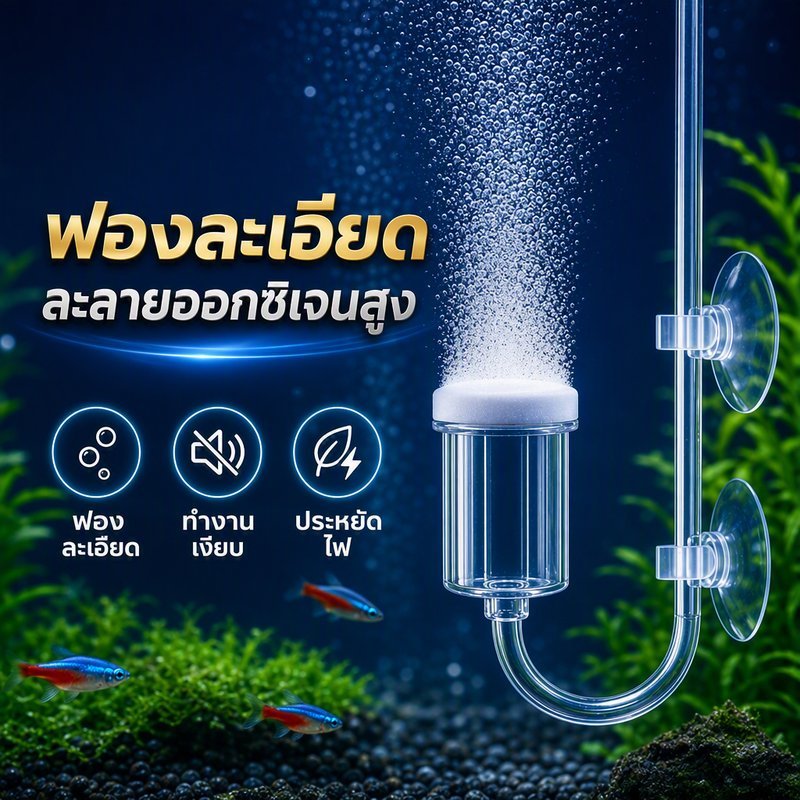หัวทรายออกซิเจน ตู้ปลา หินอากาศเซรามิก ฟองละเอียด เงียบ พร้อมถ้วยดูด 25 35 ประหยัดไฟ